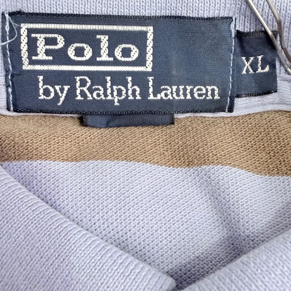 Vintage Polo Ralph Lauren Polo Shirt Men XL Blue Brown Stripe Classic Pony Golf